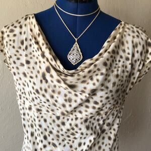 Ann Taylor Silk Animal Print Cowl Neck Blouse Sz 2P